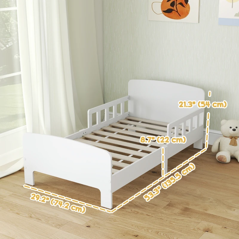 Qaba Toddler Bed Frame with Safety Side Rails for Girls Boys, Bedroom Furniture Fit 90×190 cm Mattress (Not Included), White