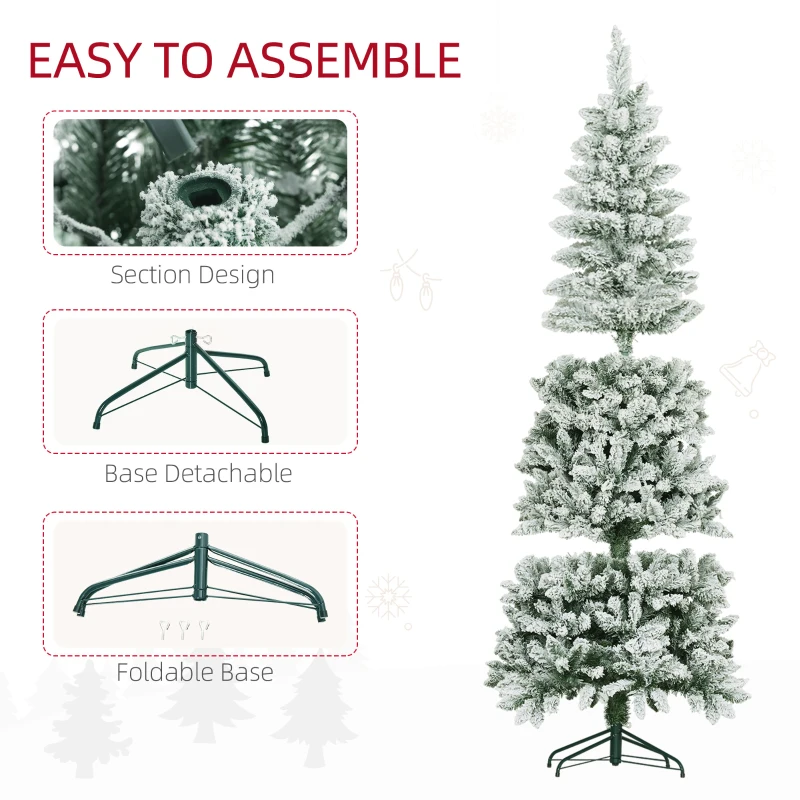 HOMCOM 6ft Pencil Christmas Tree, Flocked Tree with 479 Branch Tips and Metal Base for Home, Indoor, Holiday