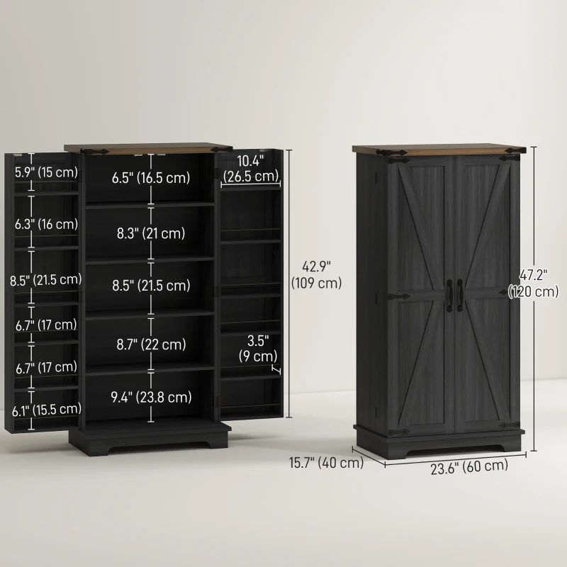 HOMCOM 47" Kitchen Pantry Storage Cabinet, Farmhouse Kitchen Pantry Cabinet with Adjustable Shelves and Door Shelves, Black