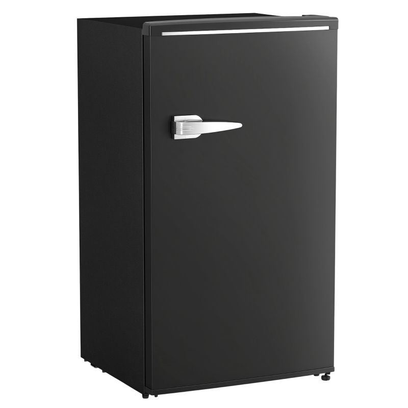 HOMCOM Retro Mini Fridge, 3.1 Cu. Ft Single Door Compact Refrigerator with Adjustable Thermostat, 2 Glass Shelves, Black