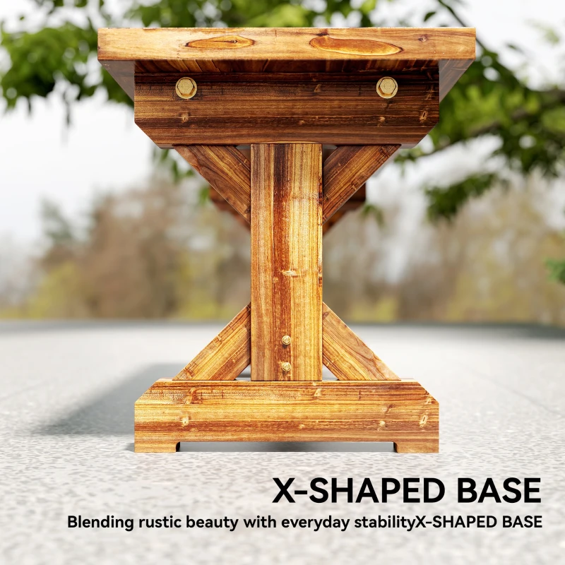 Outsunny Rustic Outdoor Wooden Bench, Backless Garden Bench Patio Loveseat with X-Shape Base for Porch, Park, Carbonized