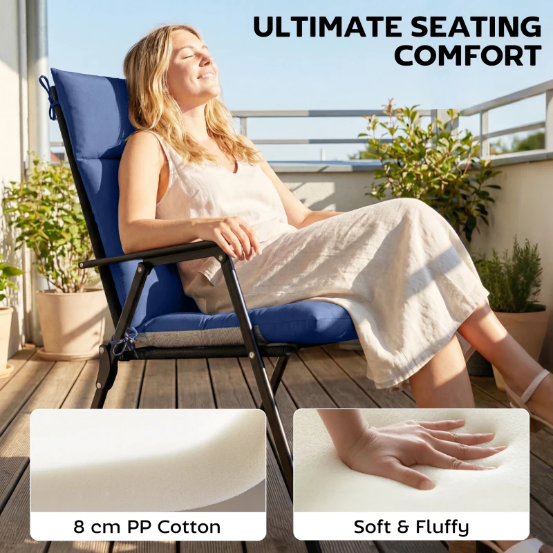 Outsunny Patio Chair Cushions Set of 4, Waterproof Non-Slip Lounge Chair Cushions, 44"x21", Navy Blue