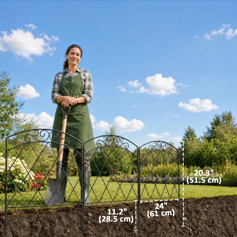 Outsunny 5 Pack Garden Fencing for Yard, Decorative Fence Panels as Flower Edging, Swirls Black