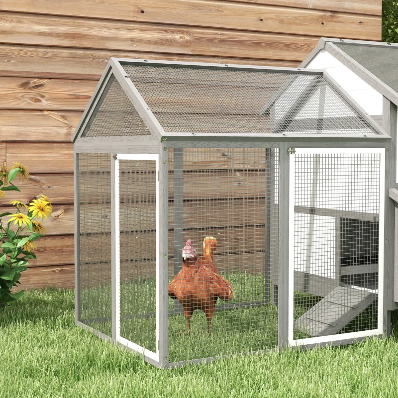PawHut 97" Chicken Coop Poultry Cage with Double Run, Nesting Box, Gray(m-9)