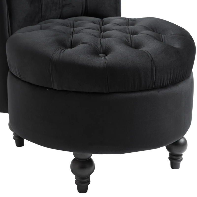 HOMCOM Retro High Back Armless Royal Accent Chair Fabric Upholstered Tufted Seat for Living Room, Dining Room and Bedroom, Black