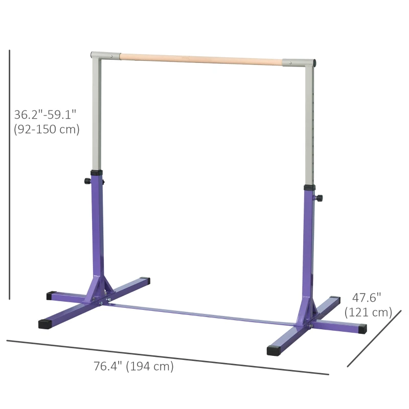 Soozier Professional Gymnastics Bar for Kids, Toddler Home Gymnastics Equipment with 13-level Adjustable Height, Purple