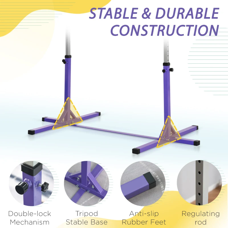 Soozier Professional Gymnastics Bar for Kids, Toddler Home Gymnastics Equipment with 13-level Adjustable Height, Purple