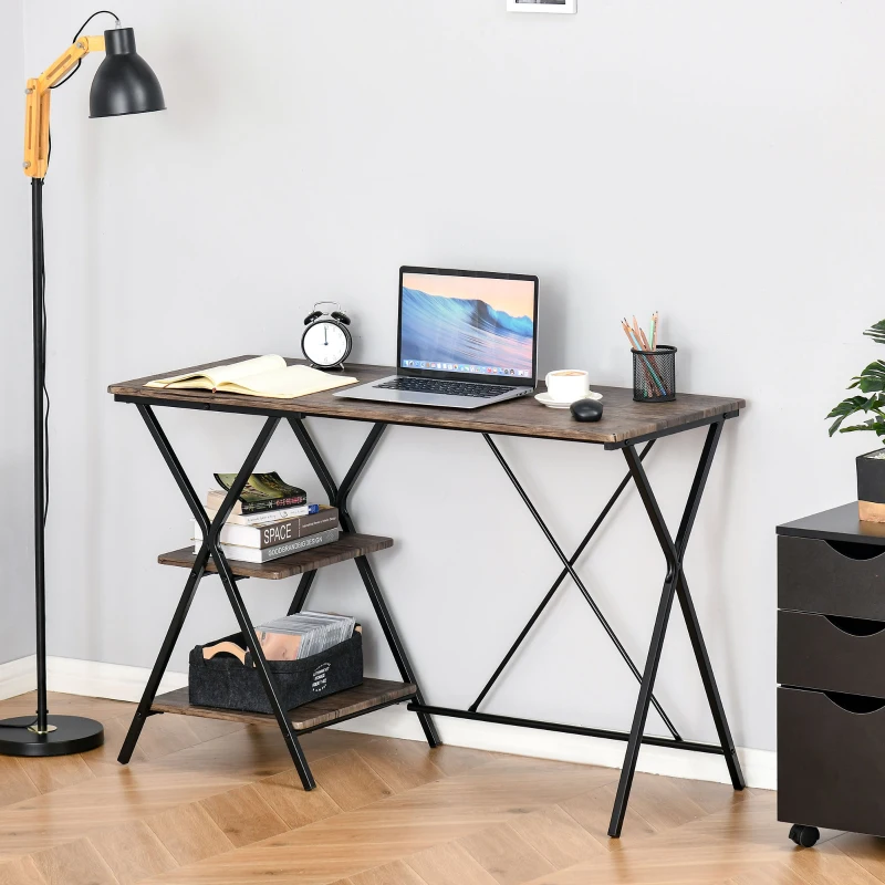 HOMCOM Computer Desk with Storage Shelves, Writing Desk for Home Office, Study Workstation, Brown