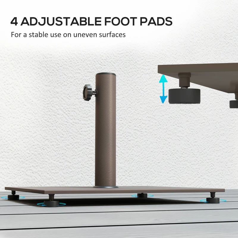Outsunny Square Patio Umbrella Base, 29 lbs Metal Umbrella Stand Base with Adjustable Foot Pads, Heavy Duty Patio Umbrella Holder for 1.5"/1.9" Umbrella Poles for Outdoor, Lawn, Poolside, Brown