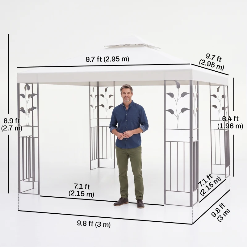 Outsunny 9.7' x 9.7' Outdoor Garden Metal Gazebo Patio Canopy Marquee Patio Party Tent Canopy Shelter Vented Roof Decorative Frame, Cream
