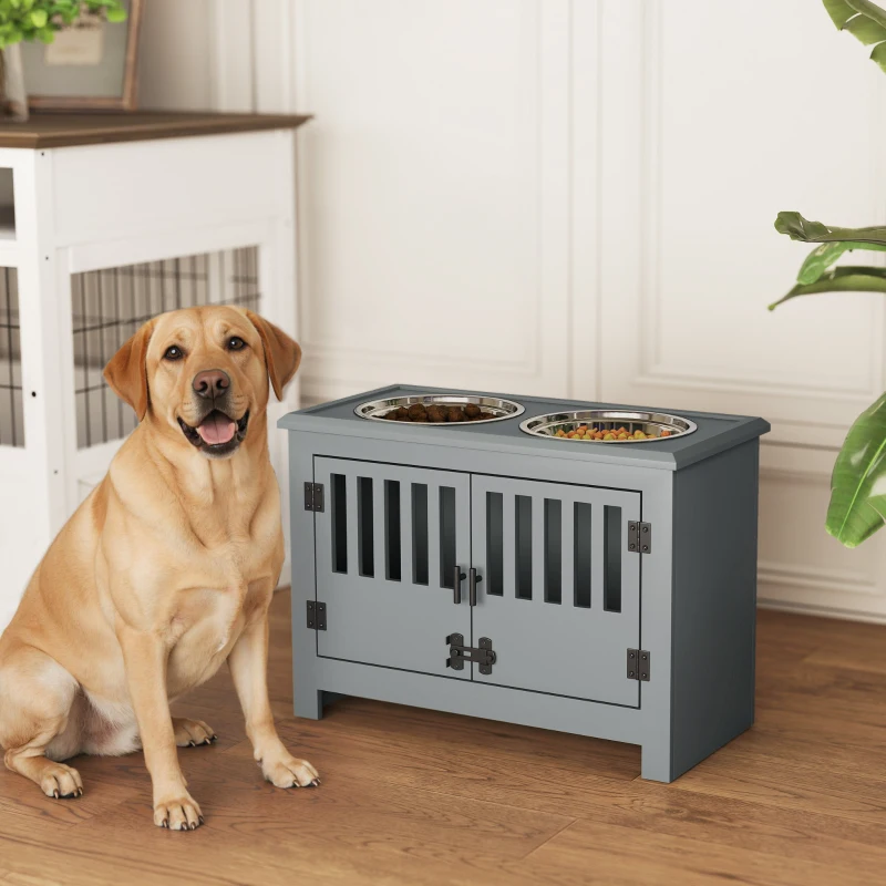 PawHut Dog Food Storage Cabinet with Bowls & Dog Feeding Station, Gray