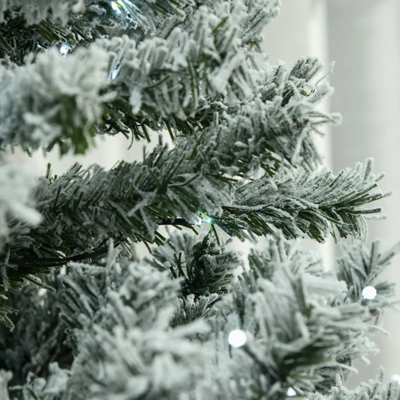 HOMCOM 6' Prelit Artificial Flocked Christmas Trees, with Snow Frosted Branches, Cold White LED Lights, Auto Open