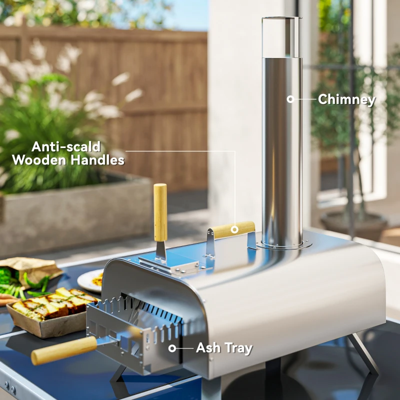 Outsunny Outdoor Pizza Oven, Portable Wood Pellet Pizza Oven with Pizza Stone and Peel, Foldable Legs, Chimney