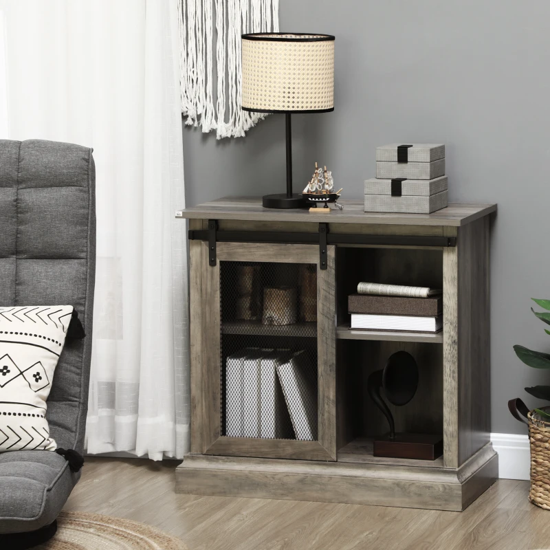HOMCOM Farmhouse Buffet Cabinet Kitchen Sideboard with Sliding Barn Door and Adjustable Shelves for Living Room Natural
