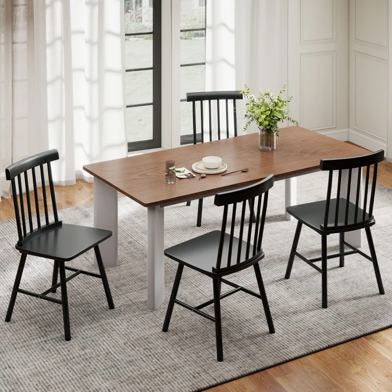HOMCOM Dining Chairs Set of 4, Farmhouse Wood Kitchen Chairs with Rubber Wood Frame, Spindle Back for Dining Room, Black