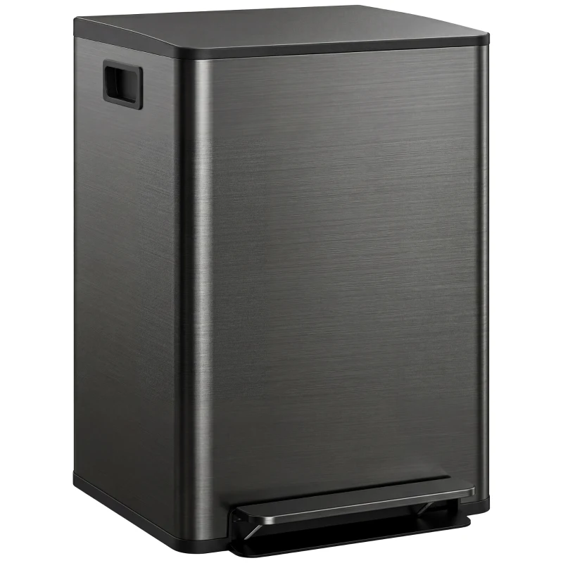 HOMCOM 2 x 30L / 7.9 Gallon Dual Trash Can with Removable Inner Buckets and Handles for Kitchen, Office, High-Gloss Black