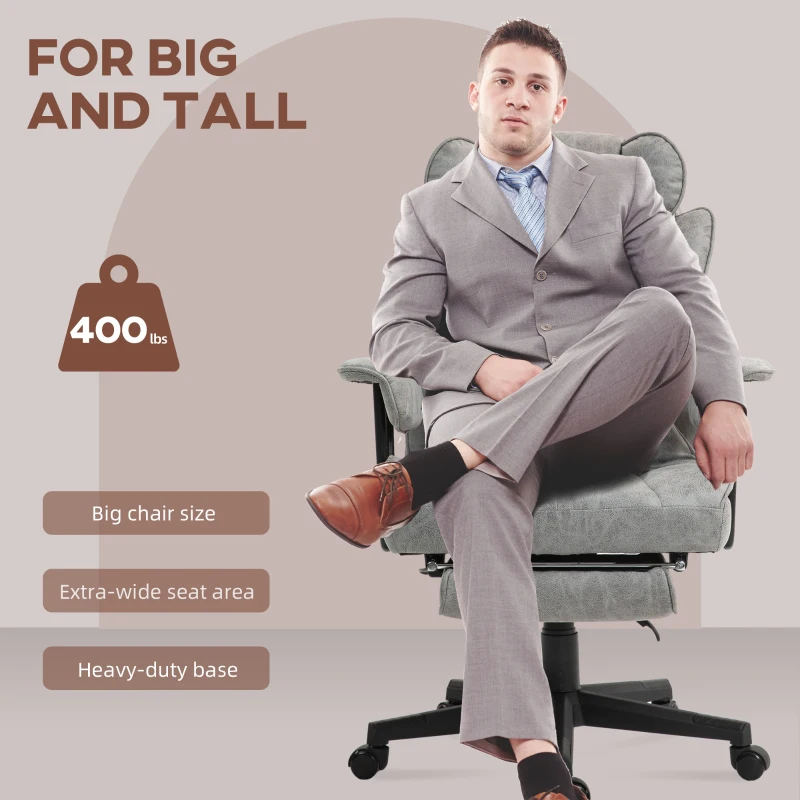 HOMCOM Big and Tall Office Chair with Foot Rest, 400LBS High Back Desk Chair with Padded Armrests, Lumbar Support, Grey