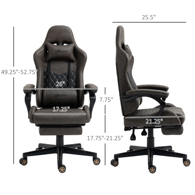 Vinsetto Racing Gaming Chair,  PU Leather Gamer Chair with High Back, Footrest, Lumbar Support, Adjustable Height, Brown
