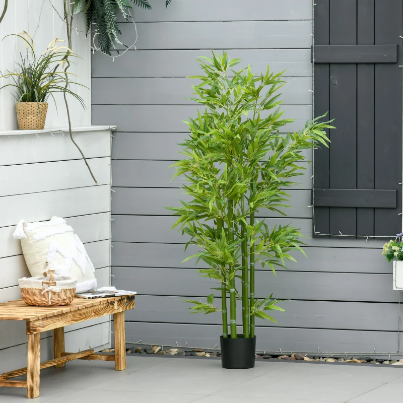 HOMCOM 5FT Artificial Bamboo Tree Faux Decorative Plant in Nursery Pot for Indoor Décor