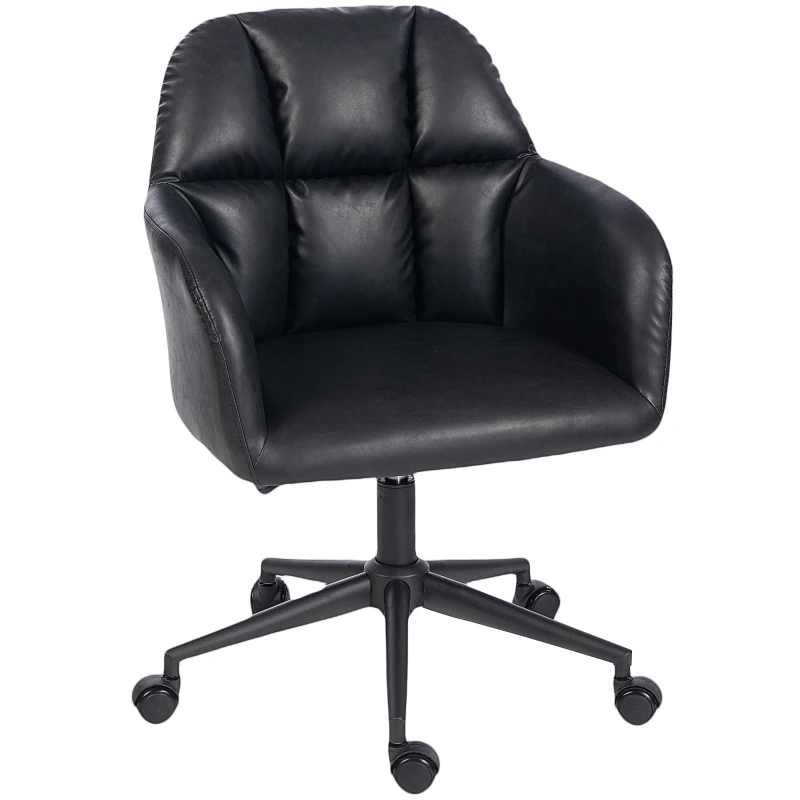 HOMCOM Swivel Office Chair, Faux Leather Desk Chair with Adjustable Height for Living Room, Bedroom, Study, Black