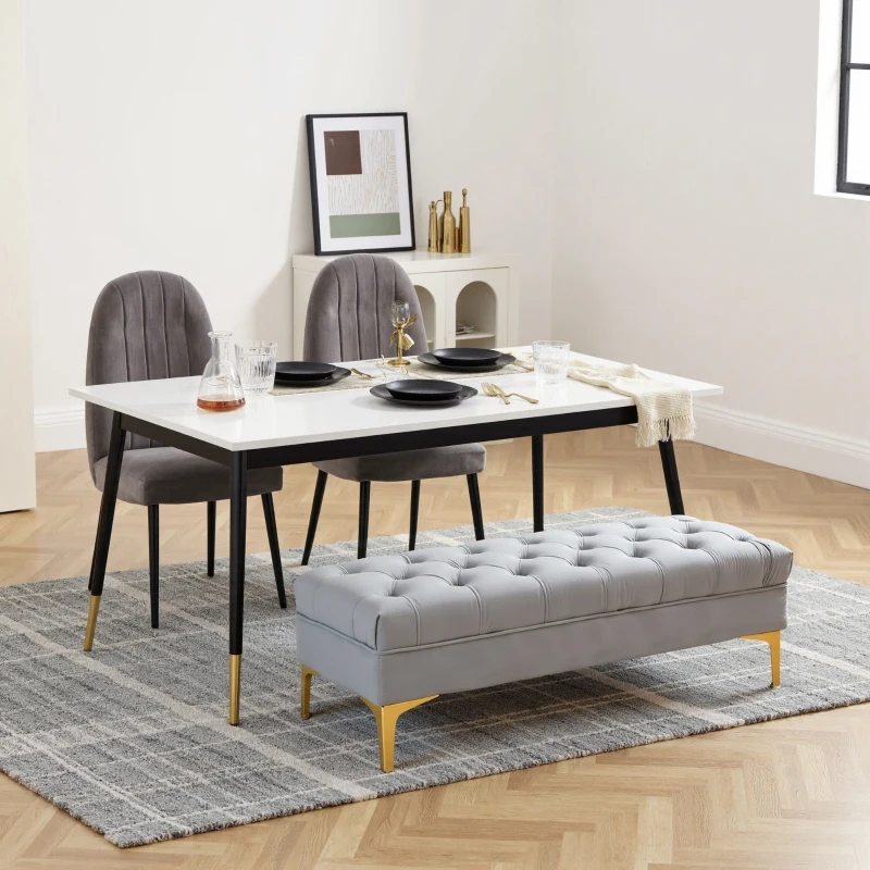 HOMCOM End of Bed Bench, Upholstered Bench, Entryway Shoe Bench with Button Tufted for Living Room, Bedroom, Grey