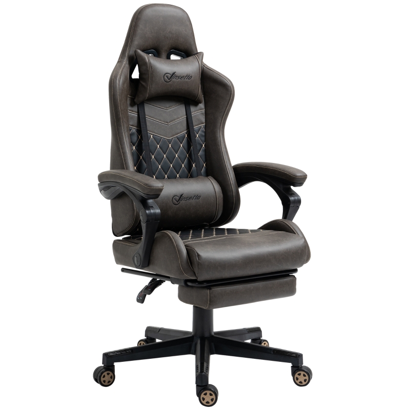 Vinsetto Racing Gaming Chair,  PU Leather Gamer Chair with High Back, Footrest, Lumbar Support, Adjustable Height, Brown