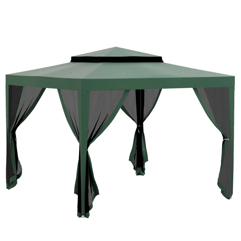 Outsunny 10' x 10' Outdoor Canopy Tent Party Tent with Mesh Netting and Double Tier Roof for Backyard, Garden, Patio, Green
