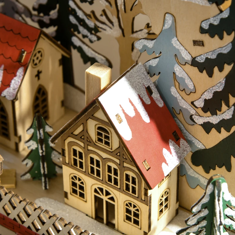 HOMCOM Christmas Advent Calendar, Countdown to Christmas Table Decoration with 24 Drawers, Lights, Battery Operated
