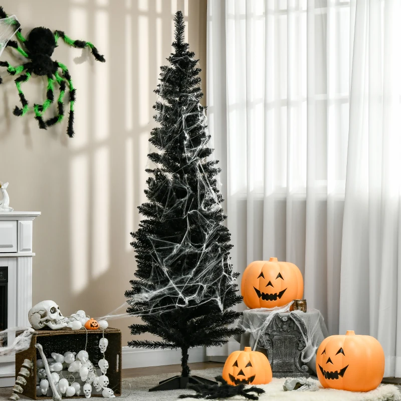 HOMCOM 6' Artificial Pencil Christmas Tree, Slim Xmas Tree with 390 Realistic Branch Tips and Plastic Stand, Black