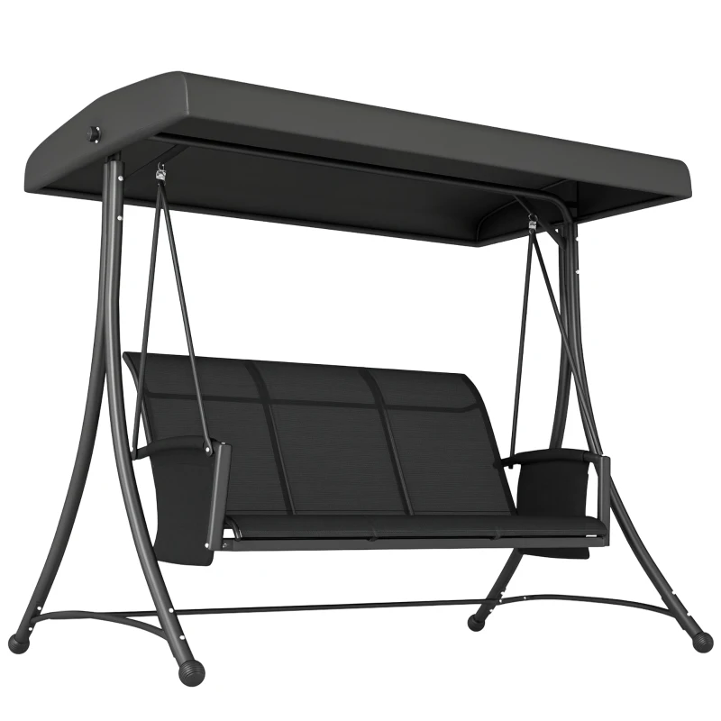 Outsunny 3 Person Outdoor Porch Swing Chair with Adjustable Canopy, Black