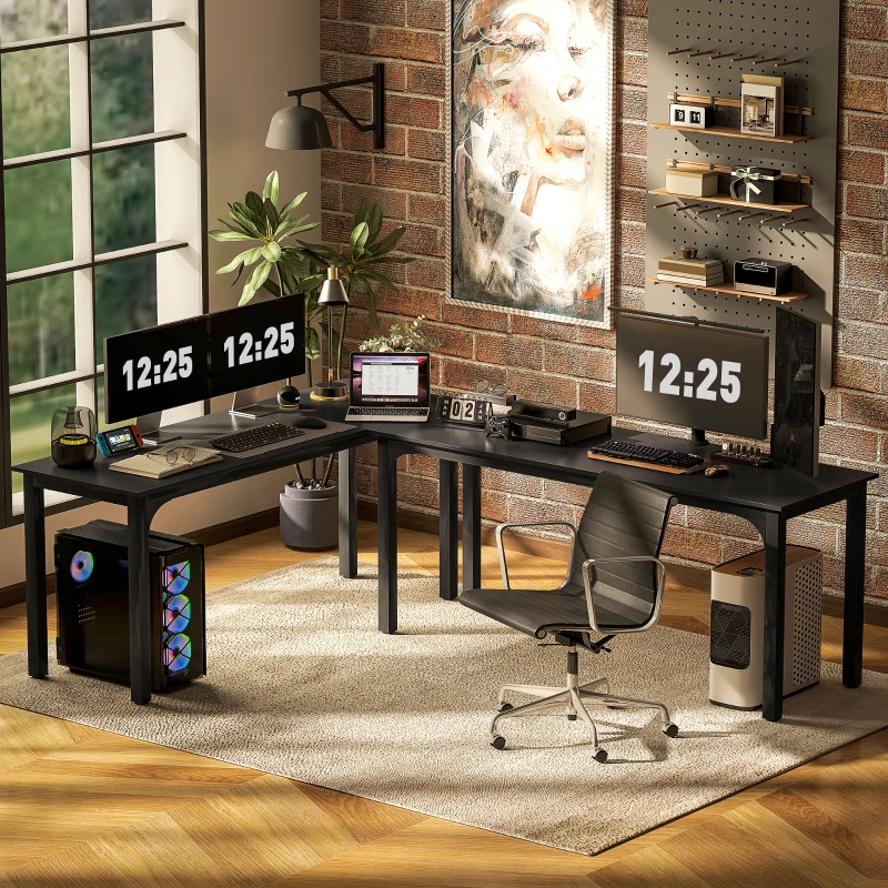 HOMCOM 71" Computer Desk, Desktop Desk with Metal Legs, Distressed Black