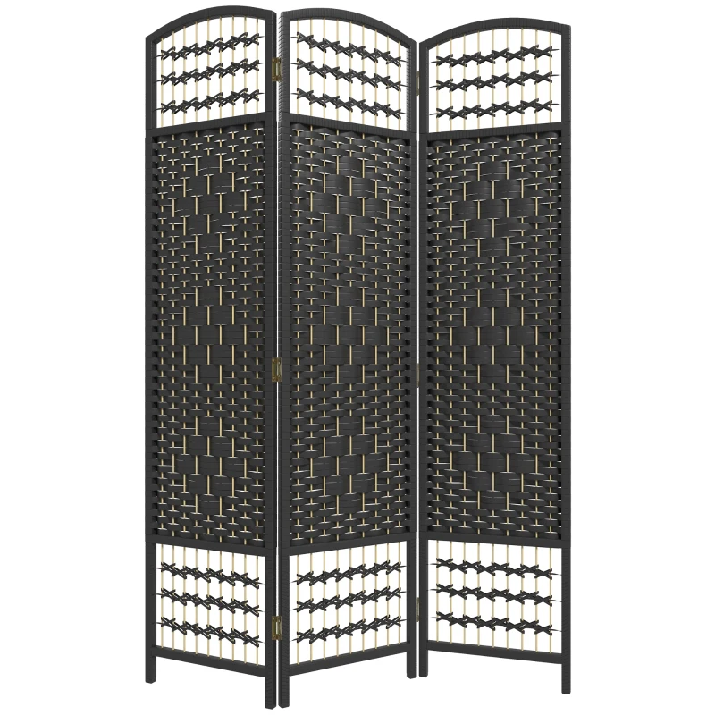 HOMCOM 3 Panel Folding Room Divider Portable Privacy Screen Wave Fiber Room Partition for Home Office Black