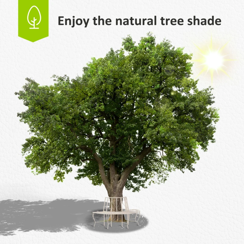 Outsunny Garden Half Round Tree Bench Antique 4-Seat Semi-circular Bench for Backyard, Park, Party, White