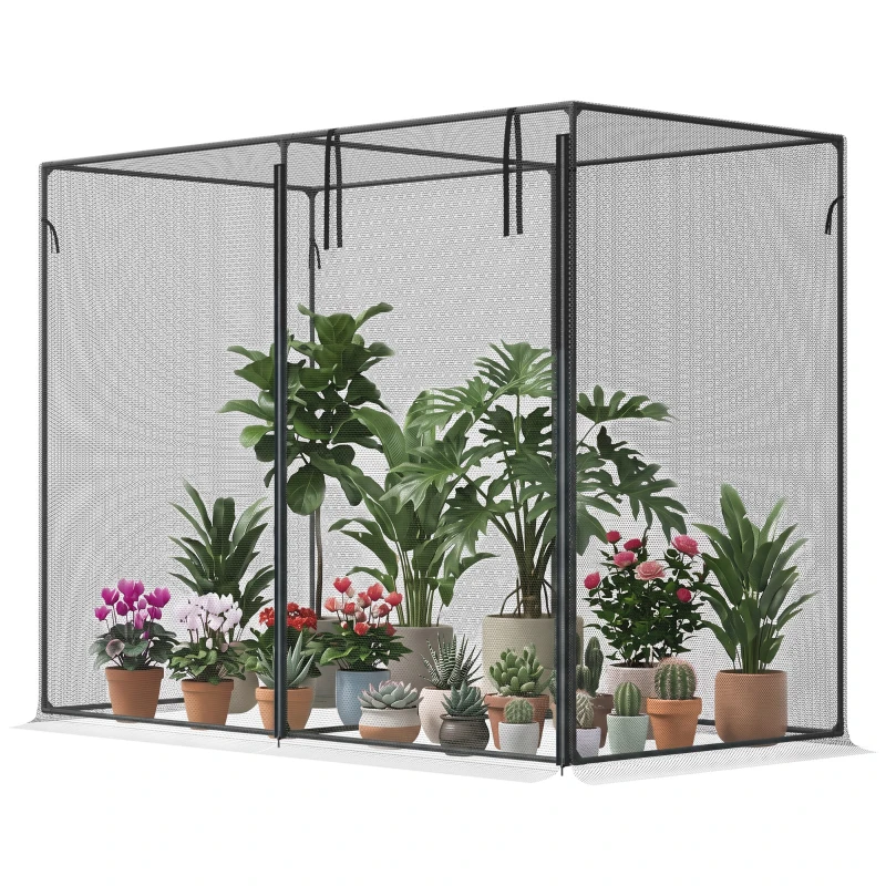 Outsunny 6 x 3ft Crop Cages for Garden, Plant Protectors from Animals, Storage Bag and 6 Ground Stakes, Black(m-11)
