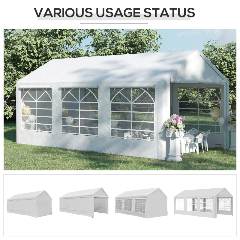 Outsunny 20’ x 10’ Heavy Duty Party Tent Outdoor Carport Canopy Shelter Gazobo with Sidewall, Zipper Door and Windows, White