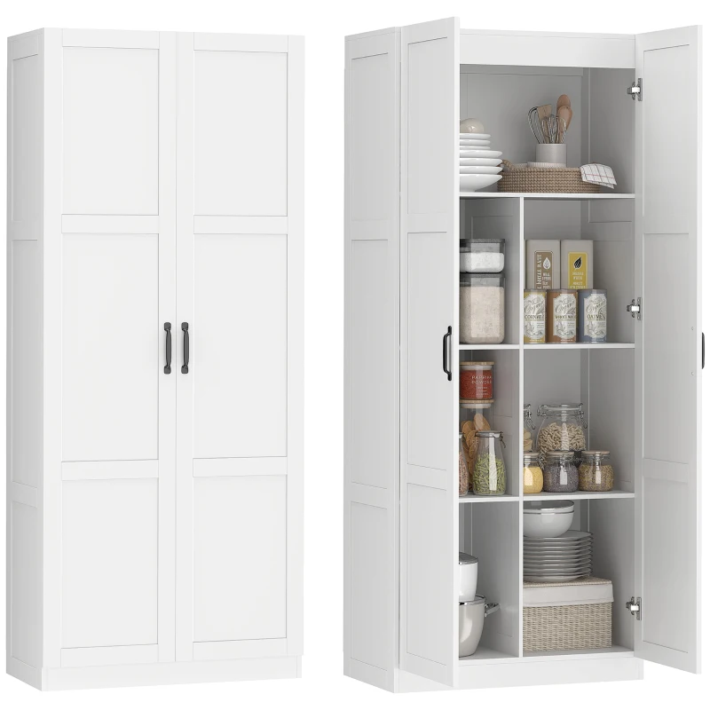 HOMCOM 71" Tall Farmhouse Pantry Cabinet, Kitchen Pantry Storage Cabinet with Soft-Close Hinges, Adjustable Shelves, White