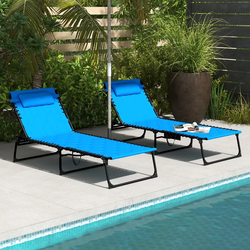 Outsunny Folding Chaise Lounge Set with Reclining Back, 25.6" x 74" x 14.2", Blue