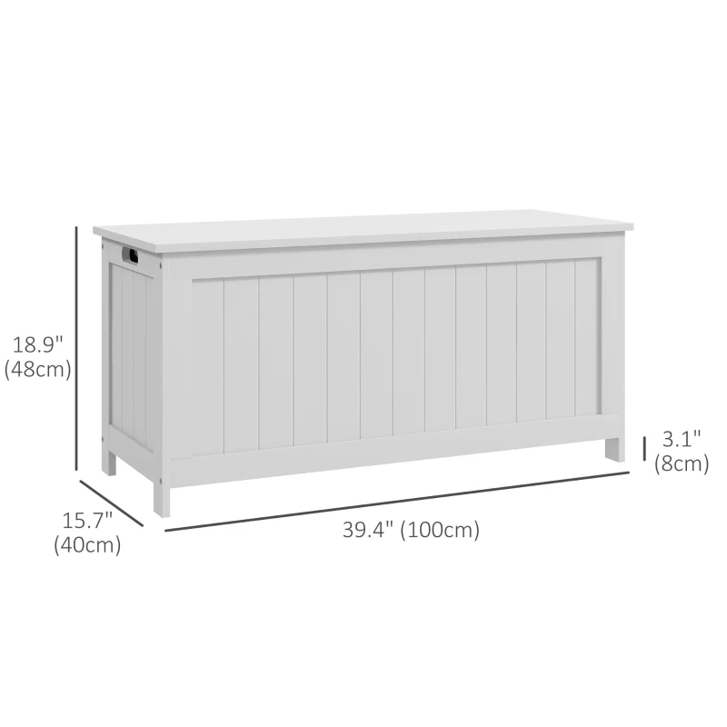 HOMCOM Storage Trunk with 2 Safety Hinges, Modern Entryway Bench with Side Handles, Storage Chest for Living Room, White