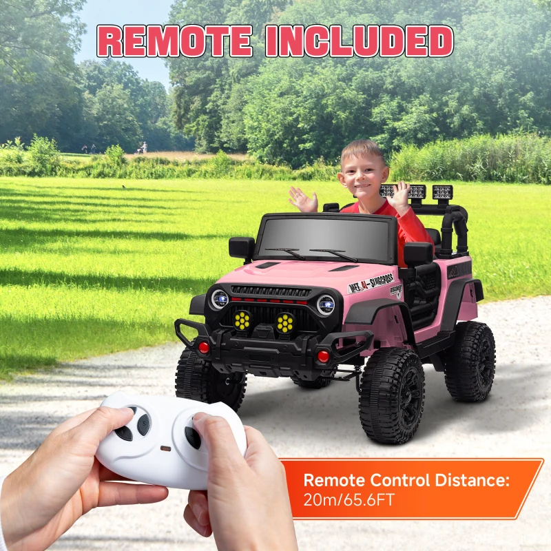 Qaba 12V Battery Powered Ride on Car, Ride on Truck w/ Remote, 4 Suspension Wheels, Music Horn Lights, Pink
