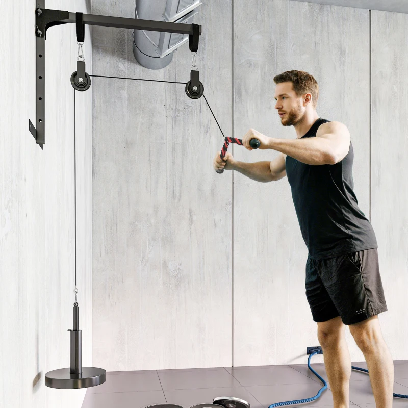 Soozier Weight Cable Pulley System for Home Gym with Universal Loading Pin for LAT Pull Down, Biceps Curl Workout, Red