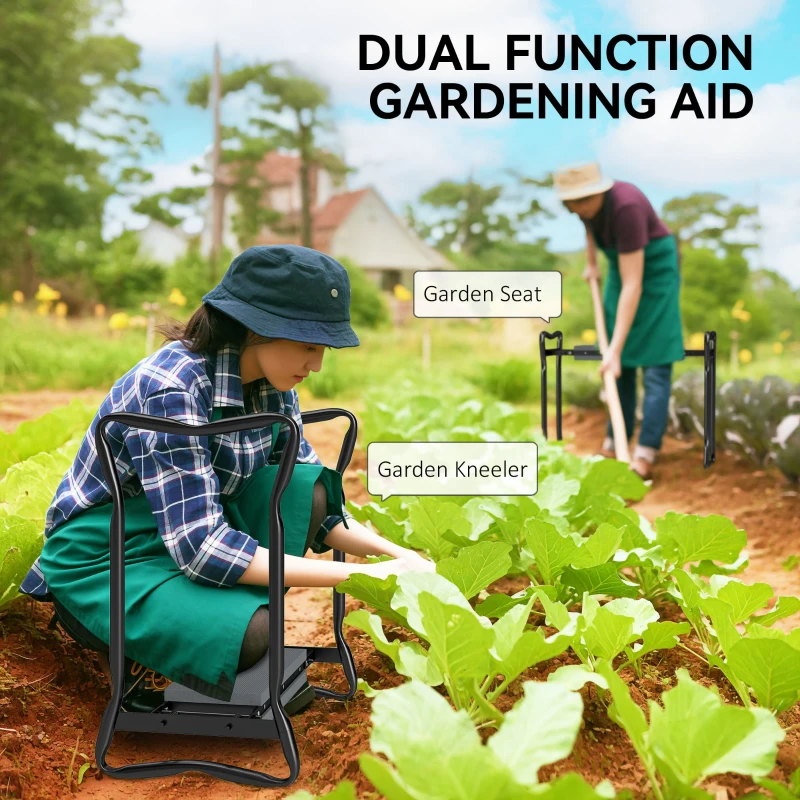 Outsunny Garden Kneeler and Seat Stool, Folding Gardening Stool Kneeling Chair with Thicken Pad and Handles