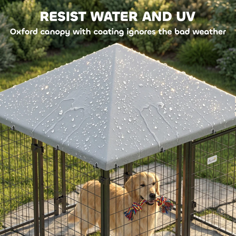 PawHut Lockable Dog House Kennel with Water-resistant Roof for Small and Medium Sized Pets, 4.7' x 4.7' x 5.1', Silver