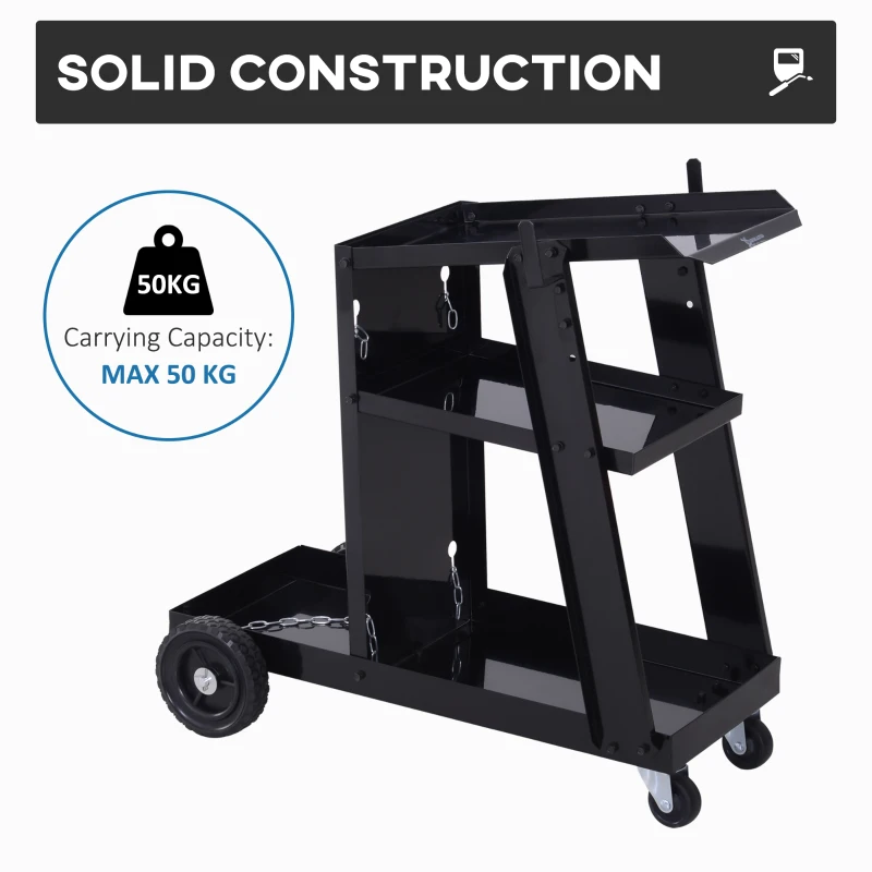 DURHAND 3 Tier Welding Cart Welder Trolley Garage Welding/Plasma Cutter Cart for Tanks Gas Bottles w/ Safety Chain Black
