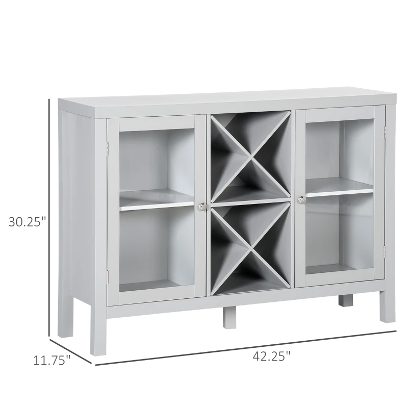 HOMCOM Sideboard Buffet Cabinet with Removable Wine Rack, Tempered Glass Door and Adjustable Shelves, Coffee Bar Cabinet for Living Room, Kitchen, Entryway, Gray