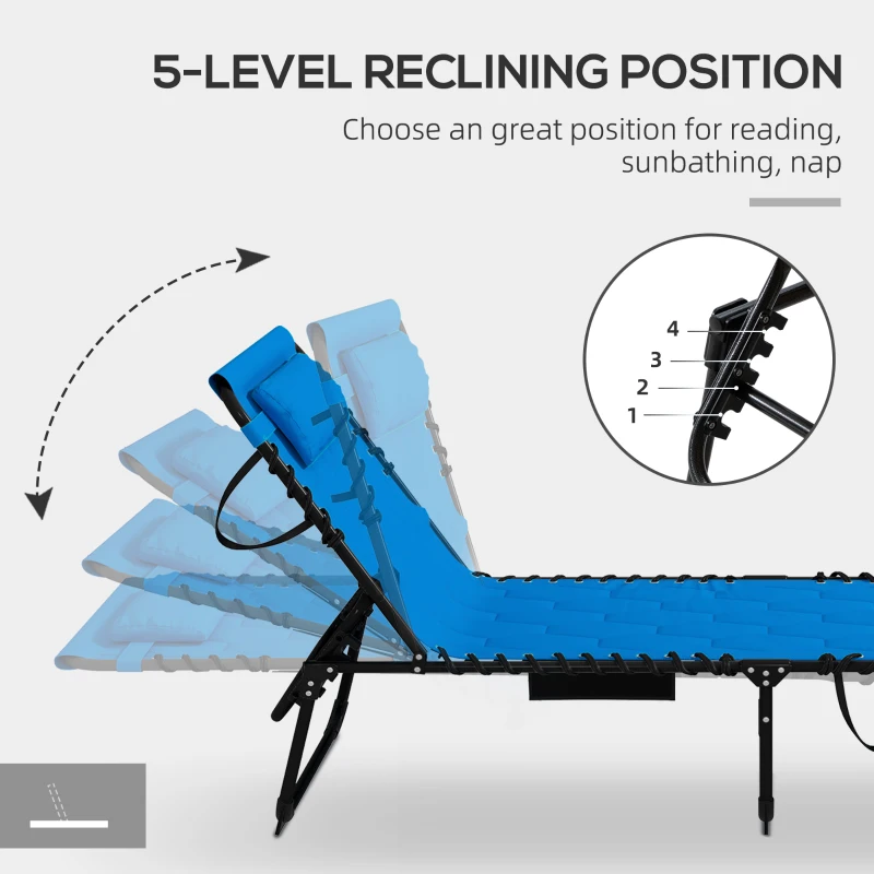 Outsunny Folding Chaise Lounge Set with Reclining Back, 25.6" x 74" x 14.2", Blue