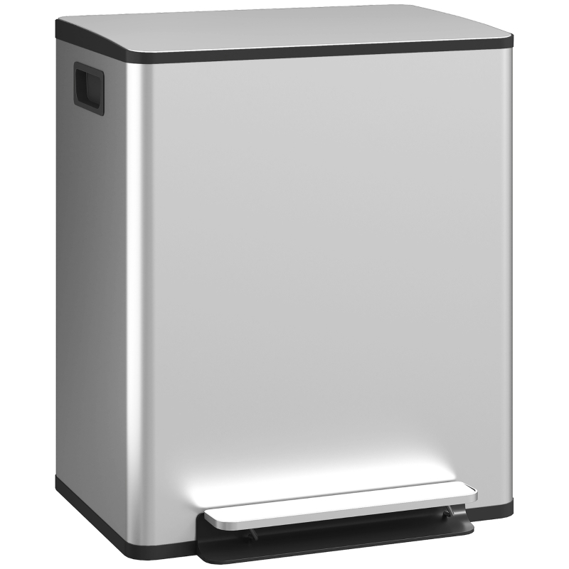 HOMCOM 2 x 6.6 Gallon Dual Trash Can with Removable Inner Buckets and Handles for Kitchen, Office, Bathroom, Silver