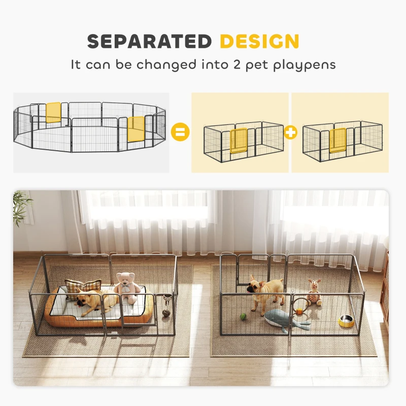 PawHut Dog Playpen, 31.5"W Heavy-Duty Metal Puppy Play Pen, Pet Exercise Fences for Outside and Indoor, DIY Design with Door for Small Dogs, 12 Panels, 23.5"H
