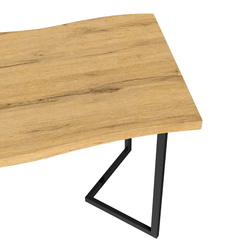 HOMCOM Dining Table Thick Top Kitchen Table Black Alloy Legs Oak Wood Grain