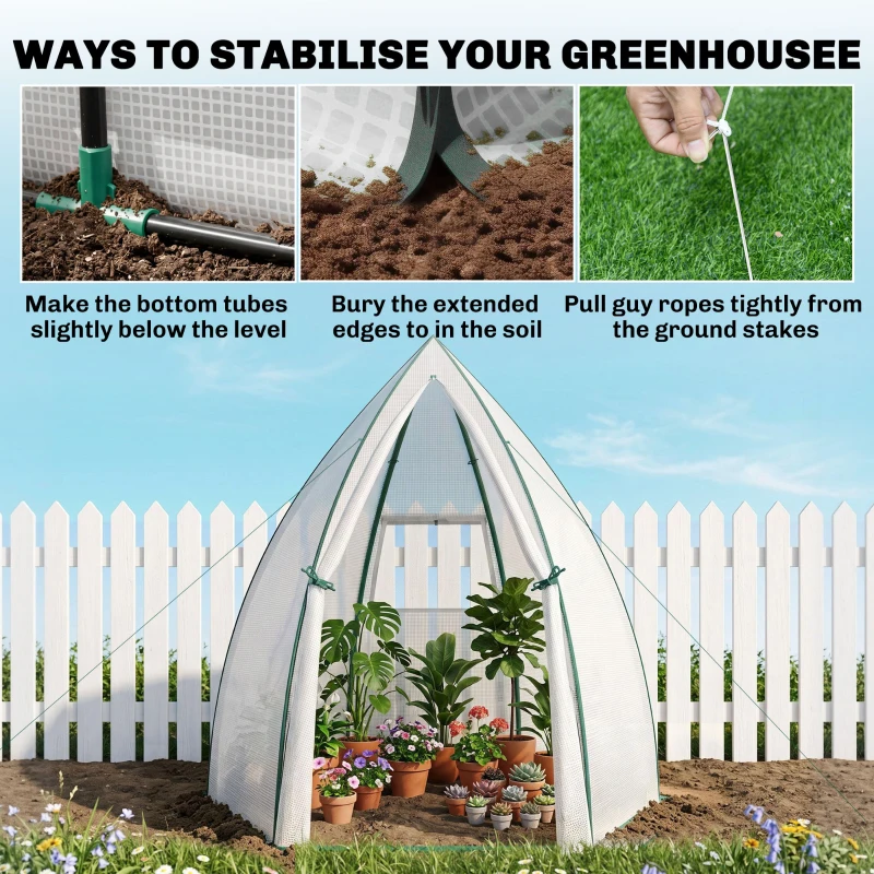Outsunny 63" x 54" x 71" Tent-Style Mini Greenhouse, Portable Hot House for Plants with Zipper Roll Up Door and Window for Outdoor, Garden, Patio, White