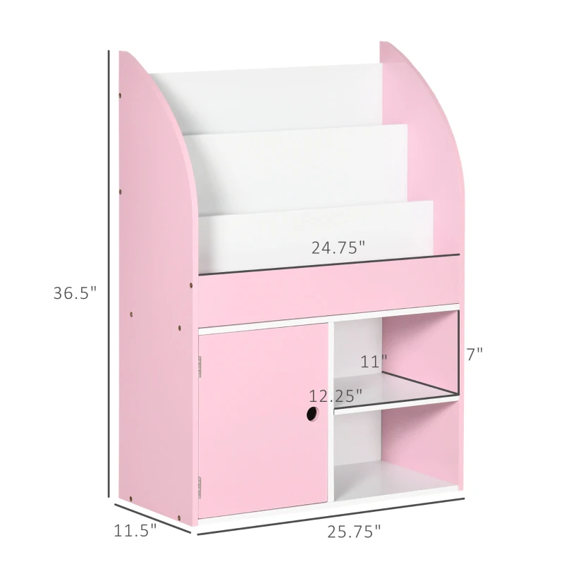 Qaba Toy Storage Organizer, Kids Bookshelf, Freestanding Children Bookcase with Cabinet for Toys Clothes Books, Pink